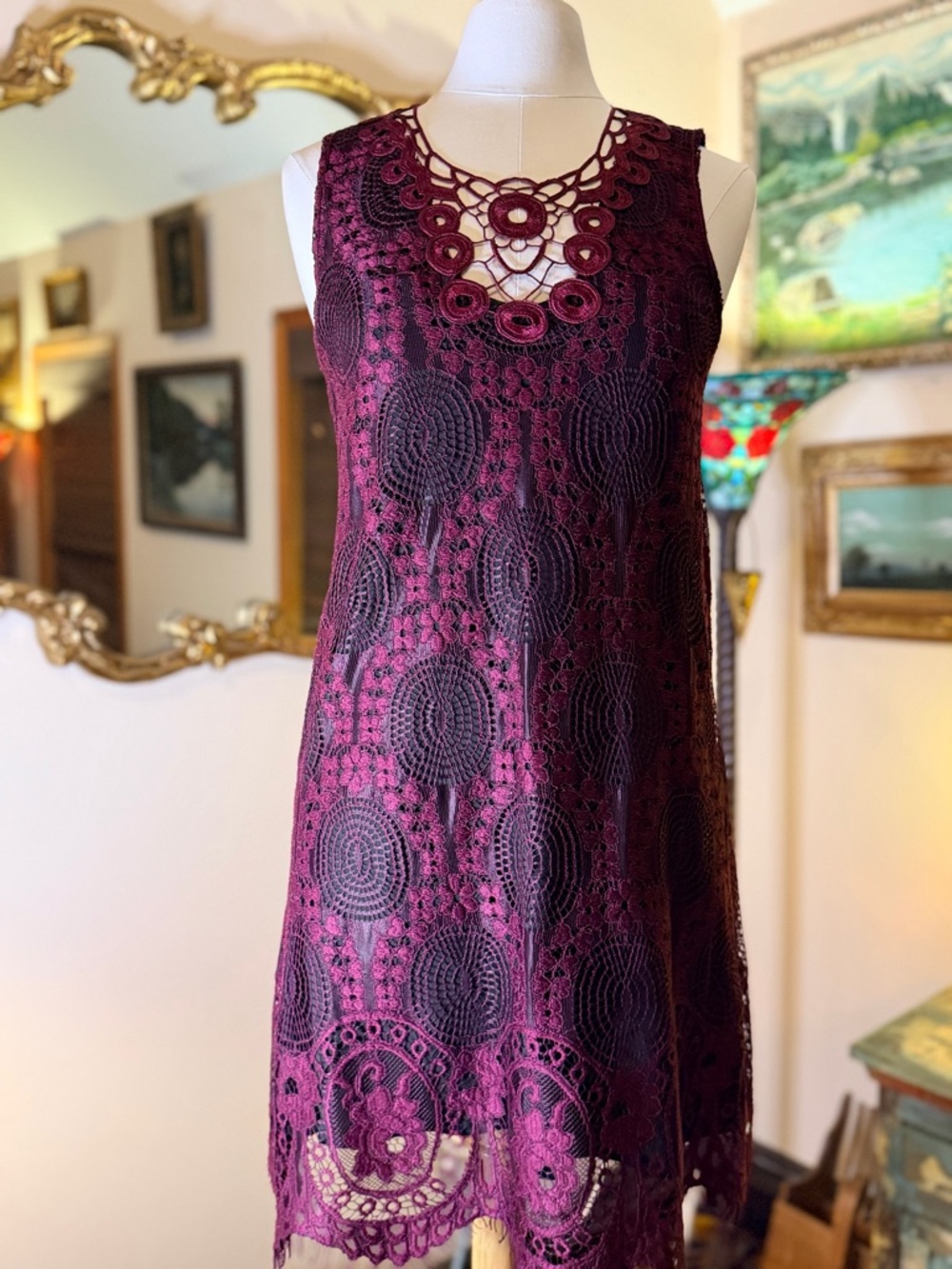 Max Studio Fig and Black lace dress